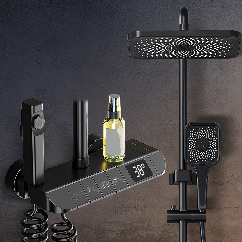 Modern Style Rectangle Shower System Spot Resist Copper Wall Mounted Shower System Black Digital Display Included Clearhalo 'Bathroom Remodel & Bathroom Fixtures' 'Home Improvement' 'home_improvement' 'home_improvement_shower_faucets' 'Shower Faucets & Systems' 'shower_faucets' 'Showers & Bathtubs Plumbing' 'Showers & Bathtubs' 6540695