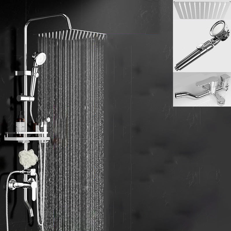 Wall Mounted Rectangle Shower System Spot Resist Copper Modern Style Shower System Silver Square Clearhalo 'Bathroom Remodel & Bathroom Fixtures' 'Home Improvement' 'home_improvement' 'home_improvement_shower_faucets' 'Shower Faucets & Systems' 'shower_faucets' 'Showers & Bathtubs Plumbing' 'Showers & Bathtubs' 6540709