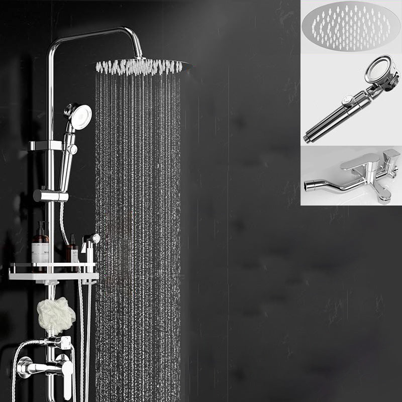 Wall Mounted Rectangle Shower System Spot Resist Copper Modern Style Shower System Silver Round Clearhalo 'Bathroom Remodel & Bathroom Fixtures' 'Home Improvement' 'home_improvement' 'home_improvement_shower_faucets' 'Shower Faucets & Systems' 'shower_faucets' 'Showers & Bathtubs Plumbing' 'Showers & Bathtubs' 6540712
