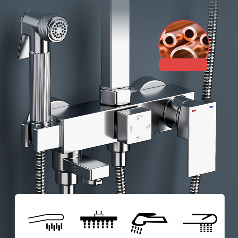 Wall Mounted Rectangle Shower System Spot Resist Copper Modern Style Shower System Clearhalo 'Bathroom Remodel & Bathroom Fixtures' 'Home Improvement' 'home_improvement' 'home_improvement_shower_faucets' 'Shower Faucets & Systems' 'shower_faucets' 'Showers & Bathtubs Plumbing' 'Showers & Bathtubs' 6540714