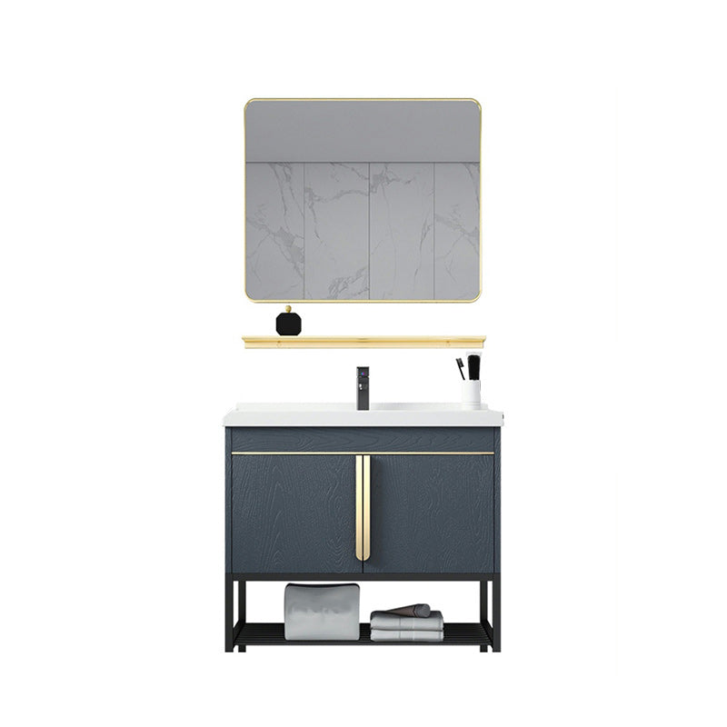 Modern Stainless Steel Bathroom Sink Vanity Faucet Included Vanity Sink Vanity & Faucet & Mirrors Blue Clearhalo 'Bathroom Remodel & Bathroom Fixtures' 'Bathroom Vanities' 'bathroom_vanities' 'Home Improvement' 'home_improvement' 'home_improvement_bathroom_vanities' 6540727