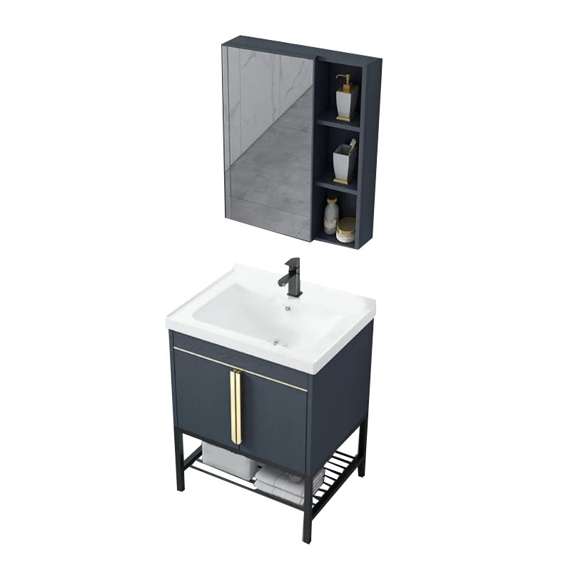 Modern Stainless Steel Bathroom Sink Vanity Faucet Included Vanity Sink Vanity & Faucet & Mirror Cabinet 24"L x 19"W x 31"H Blue Clearhalo 'Bathroom Remodel & Bathroom Fixtures' 'Bathroom Vanities' 'bathroom_vanities' 'Home Improvement' 'home_improvement' 'home_improvement_bathroom_vanities' 6540737