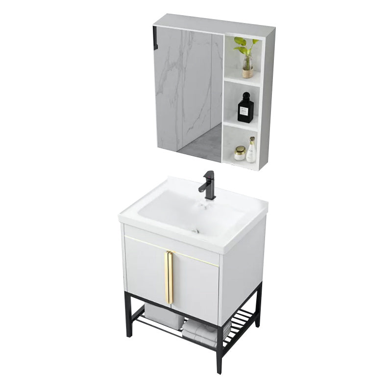 Modern Stainless Steel Bathroom Sink Vanity Faucet Included Vanity Sink Vanity & Faucet & Mirror Cabinet 24"L x 19"W x 31"H White Clearhalo 'Bathroom Remodel & Bathroom Fixtures' 'Bathroom Vanities' 'bathroom_vanities' 'Home Improvement' 'home_improvement' 'home_improvement_bathroom_vanities' 6540741