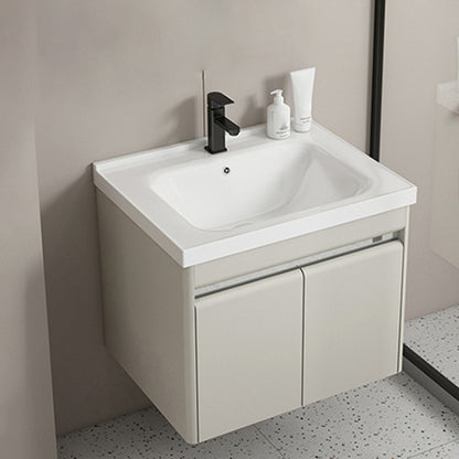 Modern Metal Sink Vanity Wall Mount Khaki Tone Bathroom Vanity with Mirror Cabinet Vanity & Faucet 24"L x 19"W x 19"H Apricot Clearhalo 'Bathroom Remodel & Bathroom Fixtures' 'Bathroom Vanities' 'bathroom_vanities' 'Home Improvement' 'home_improvement' 'home_improvement_bathroom_vanities' 6540791