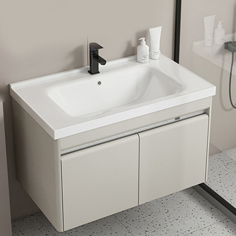 Modern Metal Sink Vanity Wall Mount Khaki Tone Bathroom Vanity with Mirror Cabinet Vanity & Faucet Apricot Clearhalo 'Bathroom Remodel & Bathroom Fixtures' 'Bathroom Vanities' 'bathroom_vanities' 'Home Improvement' 'home_improvement' 'home_improvement_bathroom_vanities' 6540793