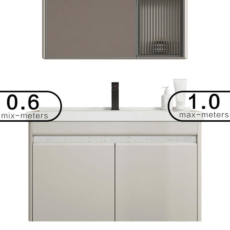 Modern Metal Sink Vanity Wall Mount Khaki Tone Bathroom Vanity with Mirror Cabinet Clearhalo 'Bathroom Remodel & Bathroom Fixtures' 'Bathroom Vanities' 'bathroom_vanities' 'Home Improvement' 'home_improvement' 'home_improvement_bathroom_vanities' 6540799