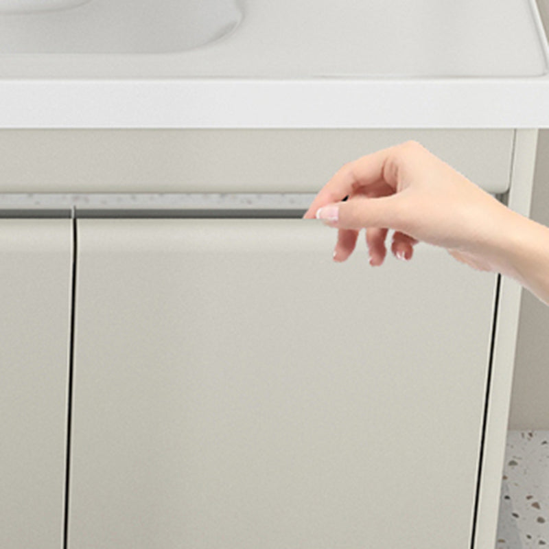 Modern Metal Sink Vanity Wall Mount Khaki Tone Bathroom Vanity with Mirror Cabinet Clearhalo 'Bathroom Remodel & Bathroom Fixtures' 'Bathroom Vanities' 'bathroom_vanities' 'Home Improvement' 'home_improvement' 'home_improvement_bathroom_vanities' 6540801