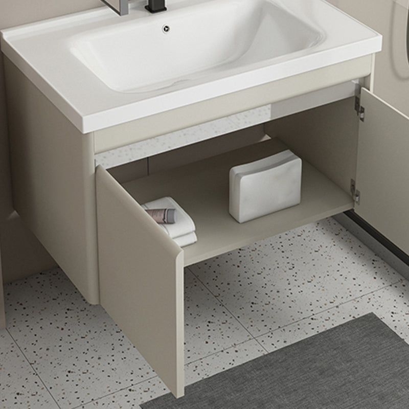 Modern Metal Sink Vanity Wall Mount Khaki Tone Bathroom Vanity with Mirror Cabinet Clearhalo 'Bathroom Remodel & Bathroom Fixtures' 'Bathroom Vanities' 'bathroom_vanities' 'Home Improvement' 'home_improvement' 'home_improvement_bathroom_vanities' 6540802