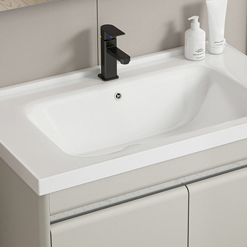 Modern Metal Sink Vanity Wall Mount Khaki Tone Bathroom Vanity with Mirror Cabinet Clearhalo 'Bathroom Remodel & Bathroom Fixtures' 'Bathroom Vanities' 'bathroom_vanities' 'Home Improvement' 'home_improvement' 'home_improvement_bathroom_vanities' 6540804