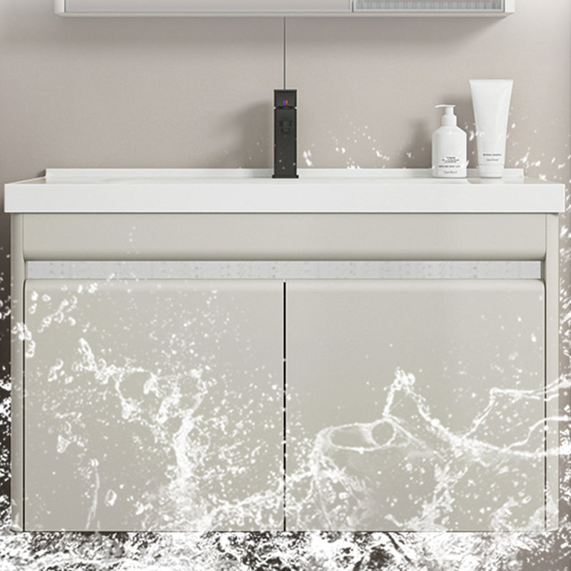 Modern Metal Sink Vanity Wall Mount Khaki Tone Bathroom Vanity with Mirror Cabinet Clearhalo 'Bathroom Remodel & Bathroom Fixtures' 'Bathroom Vanities' 'bathroom_vanities' 'Home Improvement' 'home_improvement' 'home_improvement_bathroom_vanities' 6540805