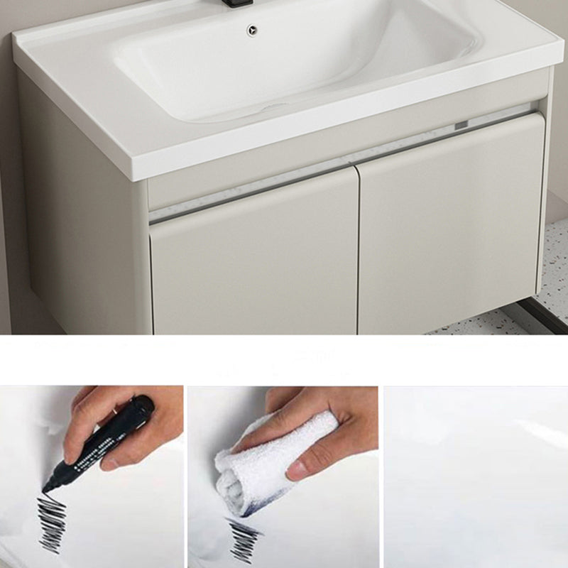 Modern Metal Sink Vanity Wall Mount Khaki Tone Bathroom Vanity with Mirror Cabinet Clearhalo 'Bathroom Remodel & Bathroom Fixtures' 'Bathroom Vanities' 'bathroom_vanities' 'Home Improvement' 'home_improvement' 'home_improvement_bathroom_vanities' 6540807