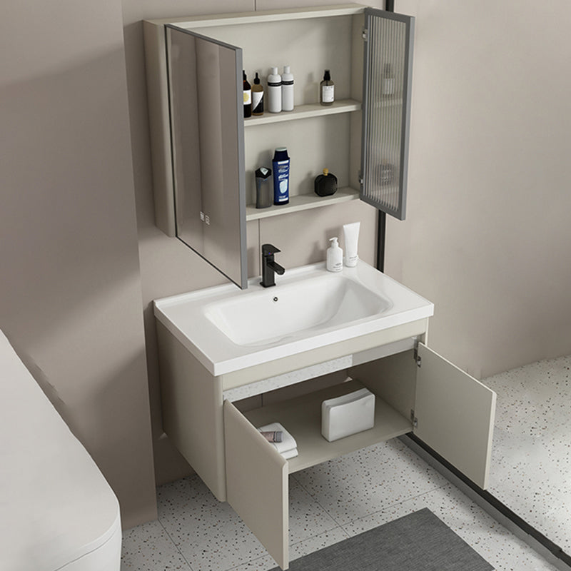 Modern Metal Sink Vanity Wall Mount Khaki Tone Bathroom Vanity with Mirror Cabinet Clearhalo 'Bathroom Remodel & Bathroom Fixtures' 'Bathroom Vanities' 'bathroom_vanities' 'Home Improvement' 'home_improvement' 'home_improvement_bathroom_vanities' 6540808