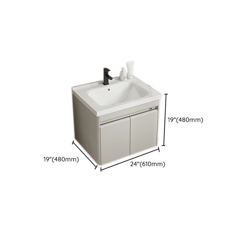 Modern Metal Sink Vanity Wall Mount Khaki Tone Bathroom Vanity with Mirror Cabinet Clearhalo 'Bathroom Remodel & Bathroom Fixtures' 'Bathroom Vanities' 'bathroom_vanities' 'Home Improvement' 'home_improvement' 'home_improvement_bathroom_vanities' 6540809