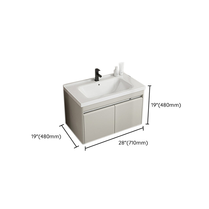 Modern Metal Sink Vanity Wall Mount Khaki Tone Bathroom Vanity with Mirror Cabinet Clearhalo 'Bathroom Remodel & Bathroom Fixtures' 'Bathroom Vanities' 'bathroom_vanities' 'Home Improvement' 'home_improvement' 'home_improvement_bathroom_vanities' 6540810