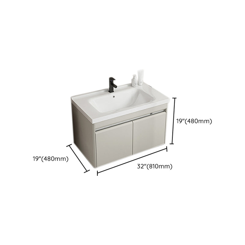 Modern Metal Sink Vanity Wall Mount Khaki Tone Bathroom Vanity with Mirror Cabinet Clearhalo 'Bathroom Remodel & Bathroom Fixtures' 'Bathroom Vanities' 'bathroom_vanities' 'Home Improvement' 'home_improvement' 'home_improvement_bathroom_vanities' 6540811