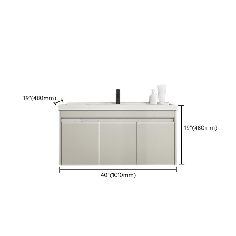 Modern Metal Sink Vanity Wall Mount Khaki Tone Bathroom Vanity with Mirror Cabinet Clearhalo 'Bathroom Remodel & Bathroom Fixtures' 'Bathroom Vanities' 'bathroom_vanities' 'Home Improvement' 'home_improvement' 'home_improvement_bathroom_vanities' 6540813