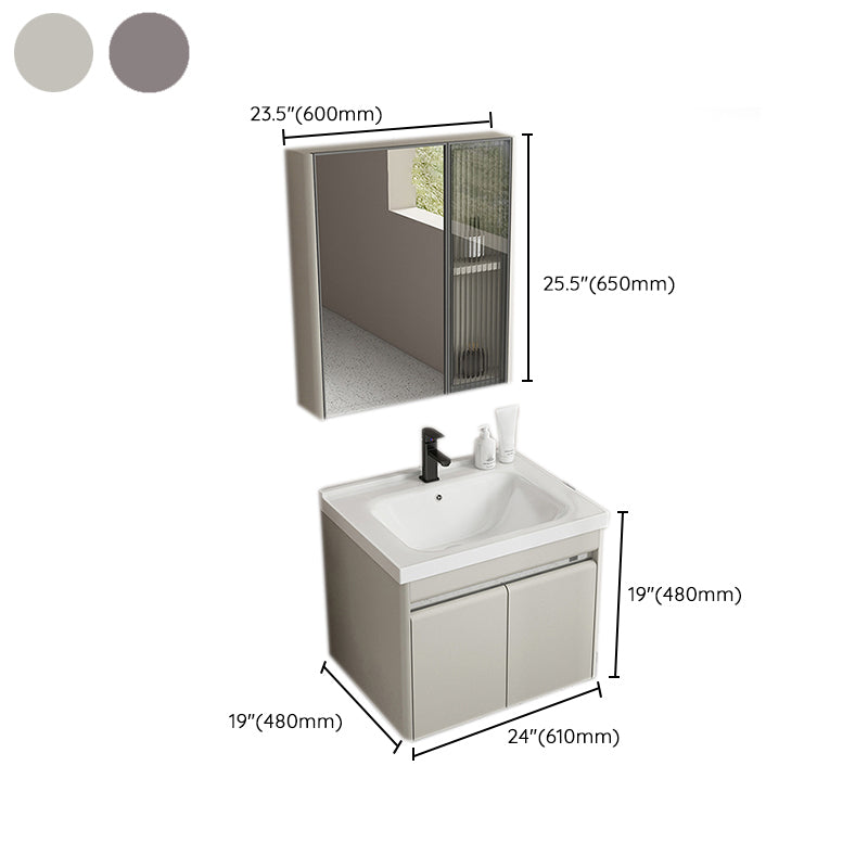 Modern Metal Sink Vanity Wall Mount Khaki Tone Bathroom Vanity with Mirror Cabinet Clearhalo 'Bathroom Remodel & Bathroom Fixtures' 'Bathroom Vanities' 'bathroom_vanities' 'Home Improvement' 'home_improvement' 'home_improvement_bathroom_vanities' 6540814