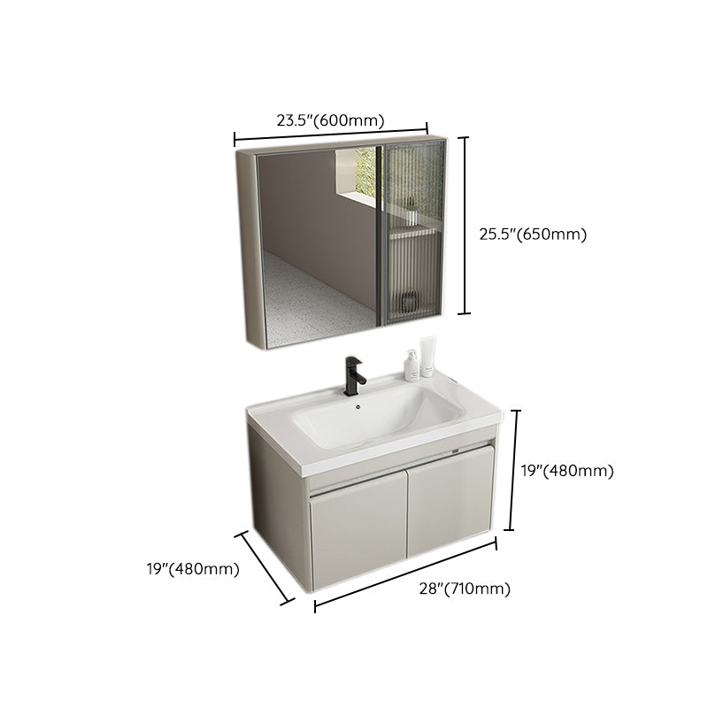 Modern Metal Sink Vanity Wall Mount Khaki Tone Bathroom Vanity with Mirror Cabinet Clearhalo 'Bathroom Remodel & Bathroom Fixtures' 'Bathroom Vanities' 'bathroom_vanities' 'Home Improvement' 'home_improvement' 'home_improvement_bathroom_vanities' 6540815
