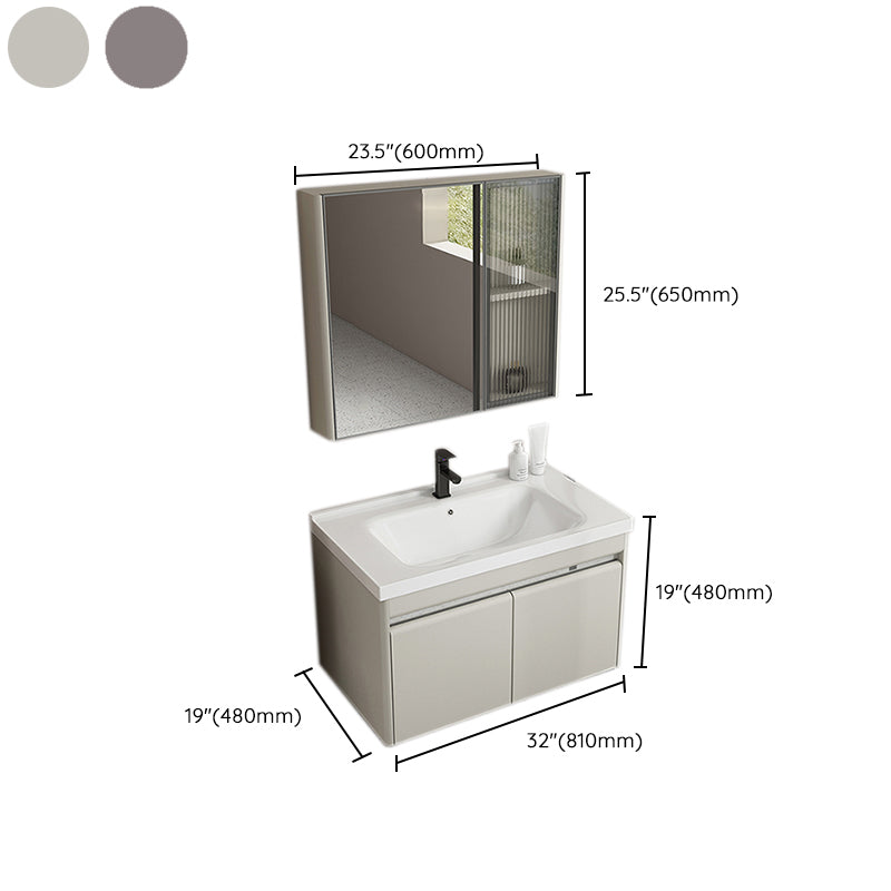 Modern Metal Sink Vanity Wall Mount Khaki Tone Bathroom Vanity with Mirror Cabinet Clearhalo 'Bathroom Remodel & Bathroom Fixtures' 'Bathroom Vanities' 'bathroom_vanities' 'Home Improvement' 'home_improvement' 'home_improvement_bathroom_vanities' 6540816