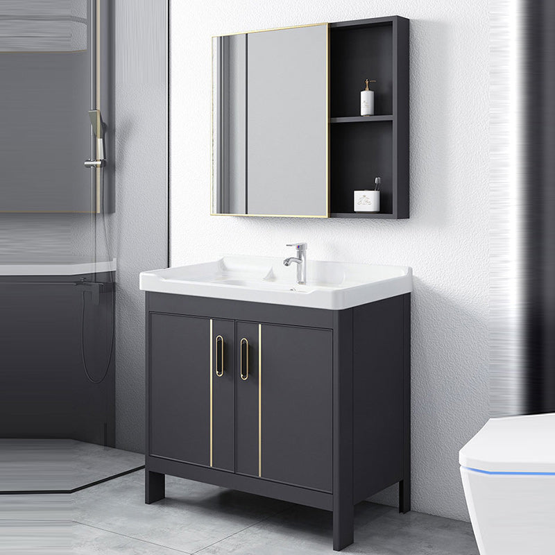 Metal Bathroom Vanity Set 2 Doors Freestanding Rectangle Single Sink Bathroom with Mirror Clearhalo 'Bathroom Remodel & Bathroom Fixtures' 'Bathroom Vanities' 'bathroom_vanities' 'Home Improvement' 'home_improvement' 'home_improvement_bathroom_vanities' 6540855