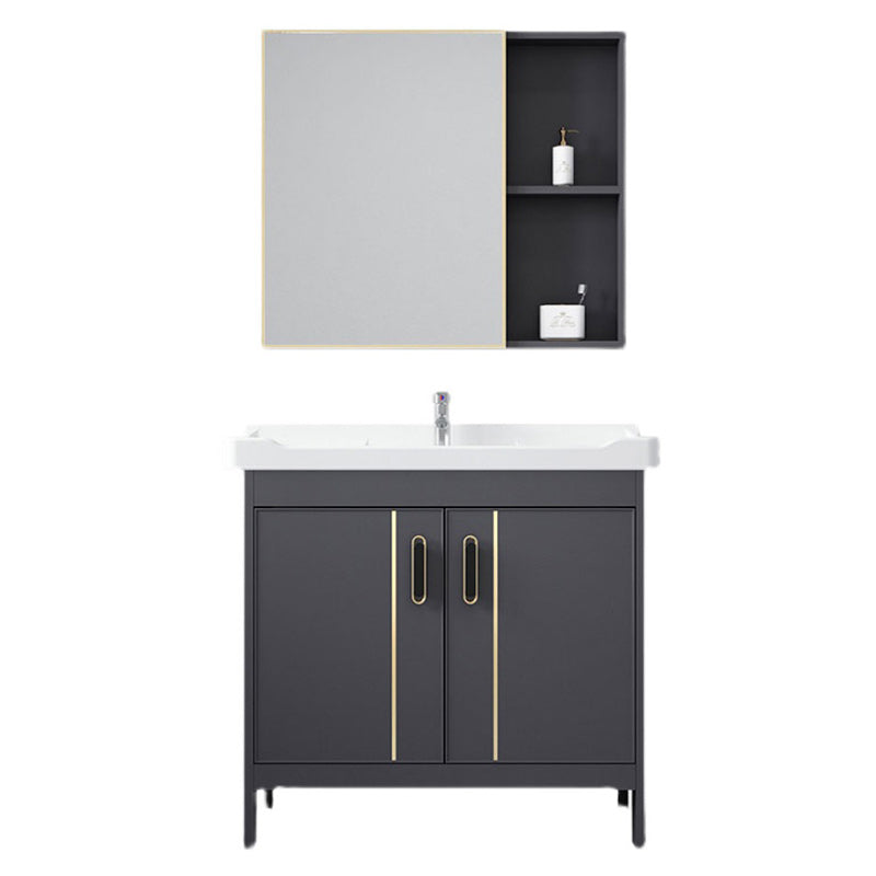 Metal Bathroom Vanity Set 2 Doors Freestanding Rectangle Single Sink Bathroom with Mirror Clearhalo 'Bathroom Remodel & Bathroom Fixtures' 'Bathroom Vanities' 'bathroom_vanities' 'Home Improvement' 'home_improvement' 'home_improvement_bathroom_vanities' 6540858