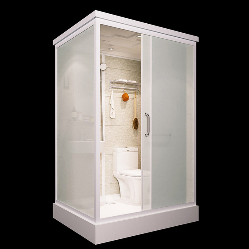 Linear Sliding Shower Enclosure Metal Full Framed Shower Enclosure White 55"L x 43"W x 85"H Toilet Included Clearhalo 'Bathroom Remodel & Bathroom Fixtures' 'Home Improvement' 'home_improvement' 'home_improvement_shower_stalls_enclosures' 'Shower Stalls & Enclosures' 'shower_stalls_enclosures' 'Showers & Bathtubs' 6540883