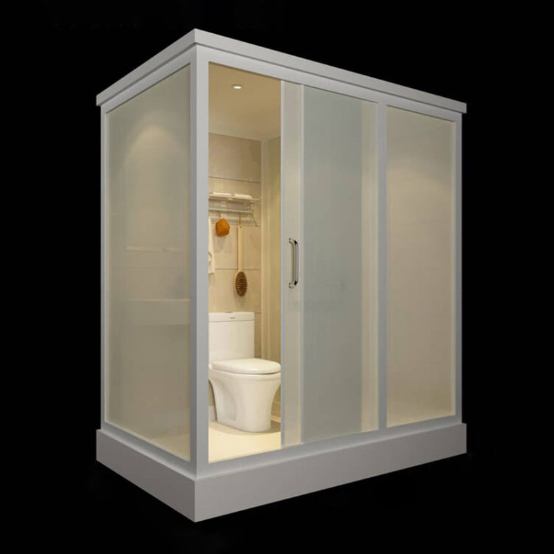 Linear Sliding Shower Enclosure Metal Full Framed Shower Enclosure White 75"L x 47"W x 87"H Toilet Included Clearhalo 'Bathroom Remodel & Bathroom Fixtures' 'Home Improvement' 'home_improvement' 'home_improvement_shower_stalls_enclosures' 'Shower Stalls & Enclosures' 'shower_stalls_enclosures' 'Showers & Bathtubs' 6540884