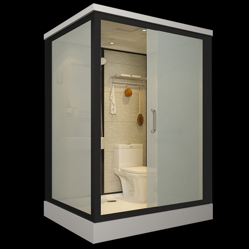 Linear Sliding Shower Enclosure Metal Full Framed Shower Enclosure Black 55"L x 43"W x 85"H Toilet Included Clearhalo 'Bathroom Remodel & Bathroom Fixtures' 'Home Improvement' 'home_improvement' 'home_improvement_shower_stalls_enclosures' 'Shower Stalls & Enclosures' 'shower_stalls_enclosures' 'Showers & Bathtubs' 6540886