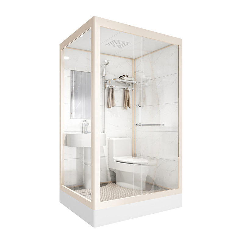 Rectangular Sliding Shower Enclosure Full Frame Shower Enclosure with Tempered Glass 67"L x 43"W x 85"H Toilet Included Clearhalo 'Bathroom Remodel & Bathroom Fixtures' 'Home Improvement' 'home_improvement' 'home_improvement_shower_stalls_enclosures' 'Shower Stalls & Enclosures' 'shower_stalls_enclosures' 'Showers & Bathtubs' 6540903