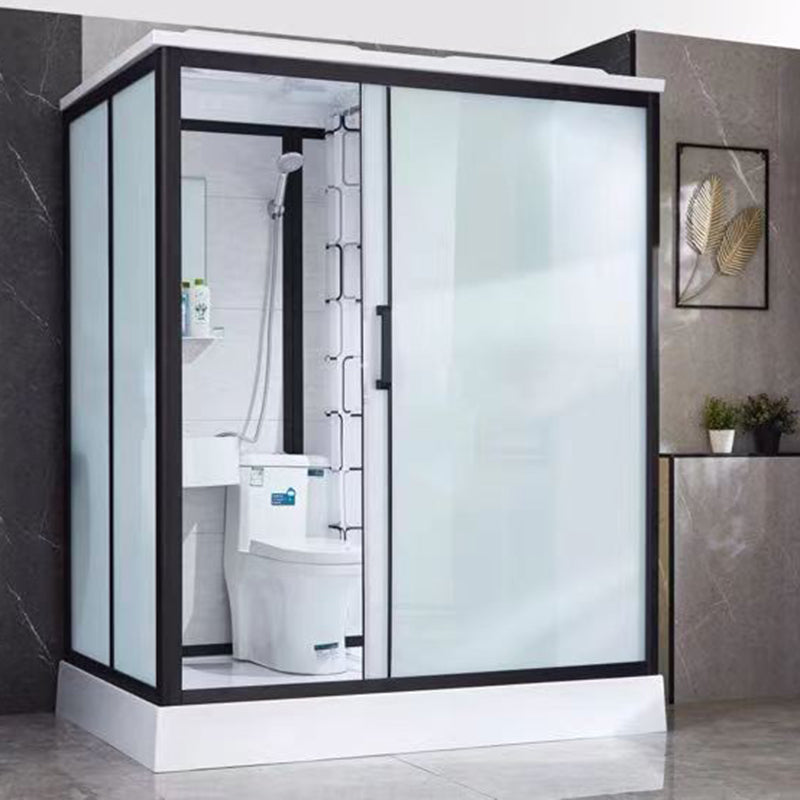 One Piece Tempered Glass Single Sliding Shower Kit White Frame Shower Enclosure Toilet Included Clearhalo 'Bathroom Remodel & Bathroom Fixtures' 'Home Improvement' 'home_improvement' 'home_improvement_shower_stalls_enclosures' 'Shower Stalls & Enclosures' 'shower_stalls_enclosures' 'Showers & Bathtubs' 6540927