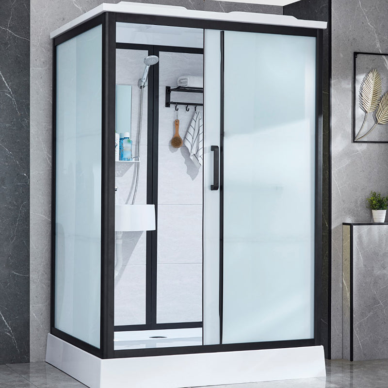 One Piece Tempered Glass Single Sliding Shower Kit White Frame Shower Enclosure Toilet Not Included Clearhalo 'Bathroom Remodel & Bathroom Fixtures' 'Home Improvement' 'home_improvement' 'home_improvement_shower_stalls_enclosures' 'Shower Stalls & Enclosures' 'shower_stalls_enclosures' 'Showers & Bathtubs' 6540928