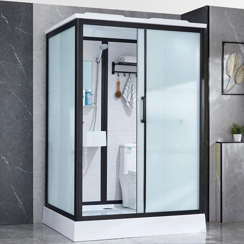 One Piece Tempered Glass Single Sliding Shower Kit White Frame Shower Enclosure Toilet Included Clearhalo 'Bathroom Remodel & Bathroom Fixtures' 'Home Improvement' 'home_improvement' 'home_improvement_shower_stalls_enclosures' 'Shower Stalls & Enclosures' 'shower_stalls_enclosures' 'Showers & Bathtubs' 6540929
