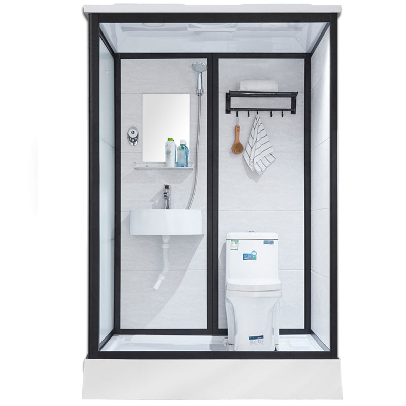 One Piece Tempered Glass Single Sliding Shower Kit White Frame Shower Enclosure Clearhalo 'Bathroom Remodel & Bathroom Fixtures' 'Home Improvement' 'home_improvement' 'home_improvement_shower_stalls_enclosures' 'Shower Stalls & Enclosures' 'shower_stalls_enclosures' 'Showers & Bathtubs' 6540930