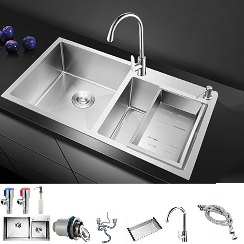 Rectangle Stainless Steel Kitchen Sink with Drain Assembly Contemporary Sink Sink with Faucet Round Faucet Clearhalo 'Home Improvement' 'home_improvement' 'home_improvement_kitchen_sinks' 'Kitchen Remodel & Kitchen Fixtures' 'Kitchen Sinks & Faucet Components' 'Kitchen Sinks' 'kitchen_sinks' 6540945