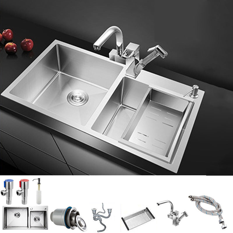 Rectangle Stainless Steel Kitchen Sink with Drain Assembly Contemporary Sink Sink with Faucet Draw the Nozzle Faucet Clearhalo 'Home Improvement' 'home_improvement' 'home_improvement_kitchen_sinks' 'Kitchen Remodel & Kitchen Fixtures' 'Kitchen Sinks & Faucet Components' 'Kitchen Sinks' 'kitchen_sinks' 6540947