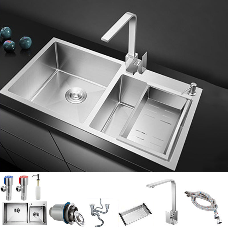 Rectangle Stainless Steel Kitchen Sink with Drain Assembly Contemporary Sink Sink with Faucet Square Faucet Clearhalo 'Home Improvement' 'home_improvement' 'home_improvement_kitchen_sinks' 'Kitchen Remodel & Kitchen Fixtures' 'Kitchen Sinks & Faucet Components' 'Kitchen Sinks' 'kitchen_sinks' 6540948