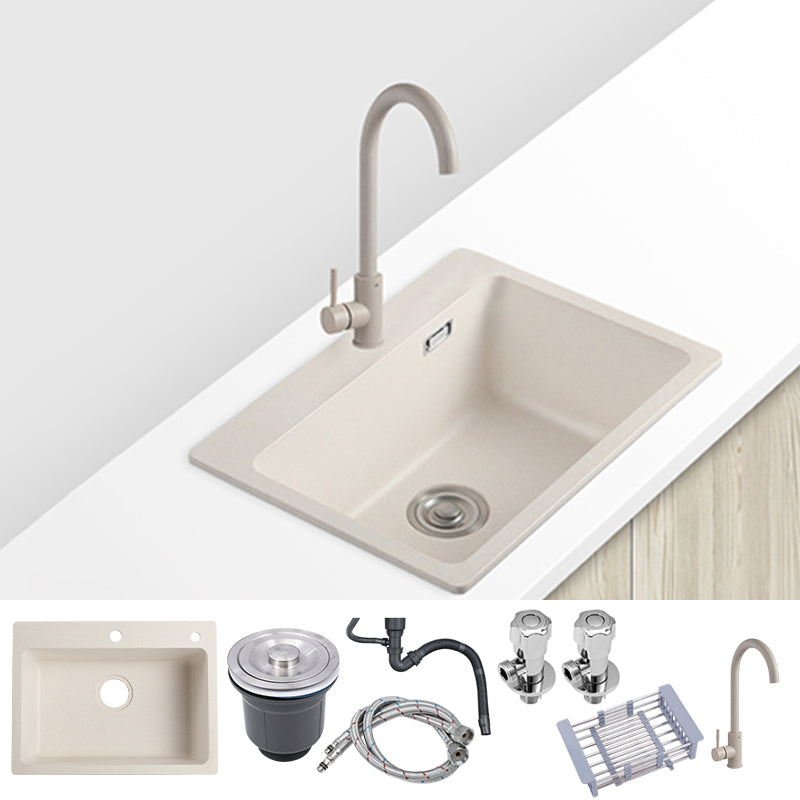 White Quartz Kitchen Sink Rectangle Single Bowl Sink with Basket Strainer Sink with Faucet Round Faucet Clearhalo 'Home Improvement' 'home_improvement' 'home_improvement_kitchen_sinks' 'Kitchen Remodel & Kitchen Fixtures' 'Kitchen Sinks & Faucet Components' 'Kitchen Sinks' 'kitchen_sinks' 6540989