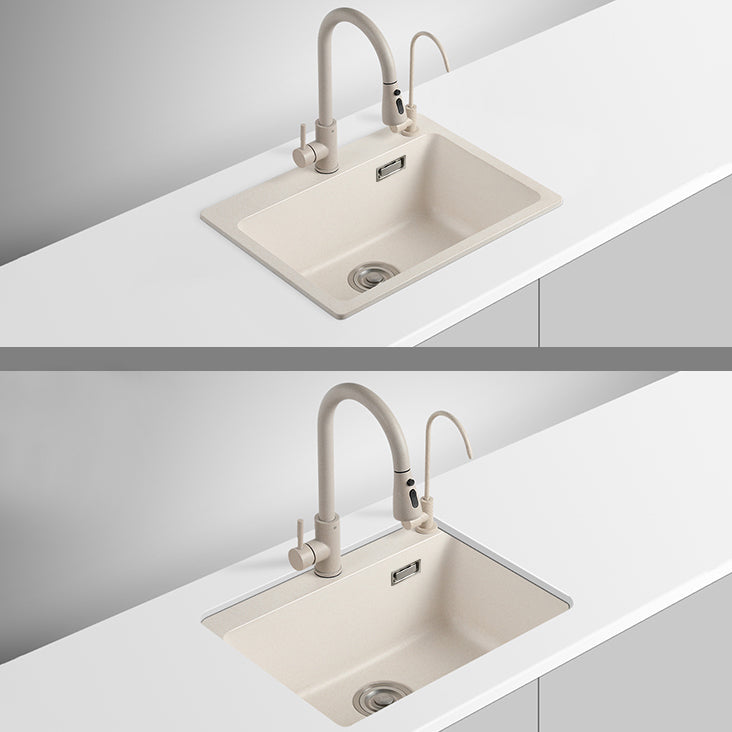 White Quartz Kitchen Sink Rectangle Single Bowl Sink with Basket Strainer Clearhalo 'Home Improvement' 'home_improvement' 'home_improvement_kitchen_sinks' 'Kitchen Remodel & Kitchen Fixtures' 'Kitchen Sinks & Faucet Components' 'Kitchen Sinks' 'kitchen_sinks' 6540991