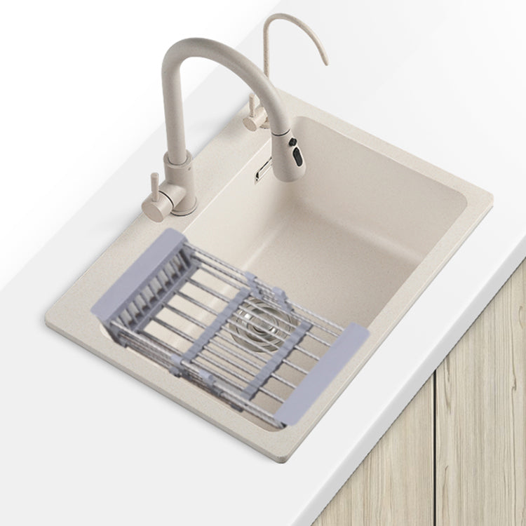 White Quartz Kitchen Sink Rectangle Single Bowl Sink with Basket Strainer 24"L x 18"W x 8"H Sink with Faucet Double Tap for Water Purification Clearhalo 'Home Improvement' 'home_improvement' 'home_improvement_kitchen_sinks' 'Kitchen Remodel & Kitchen Fixtures' 'Kitchen Sinks & Faucet Components' 'Kitchen Sinks' 'kitchen_sinks' 6540993