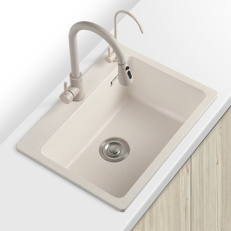White Quartz Kitchen Sink Rectangle Single Bowl Sink with Basket Strainer Clearhalo 'Home Improvement' 'home_improvement' 'home_improvement_kitchen_sinks' 'Kitchen Remodel & Kitchen Fixtures' 'Kitchen Sinks & Faucet Components' 'Kitchen Sinks' 'kitchen_sinks' 6541002