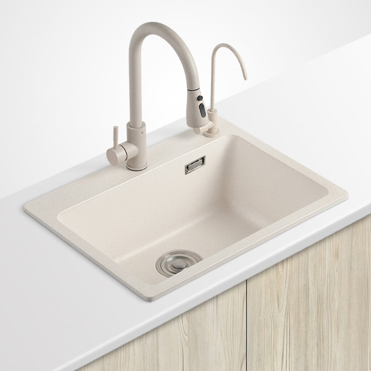 White Quartz Kitchen Sink Rectangle Single Bowl Sink with Basket Strainer 26"L x 18"W x 8"H Sink with Faucet Double Tap for Water Purification Clearhalo 'Home Improvement' 'home_improvement' 'home_improvement_kitchen_sinks' 'Kitchen Remodel & Kitchen Fixtures' 'Kitchen Sinks & Faucet Components' 'Kitchen Sinks' 'kitchen_sinks' 6541003