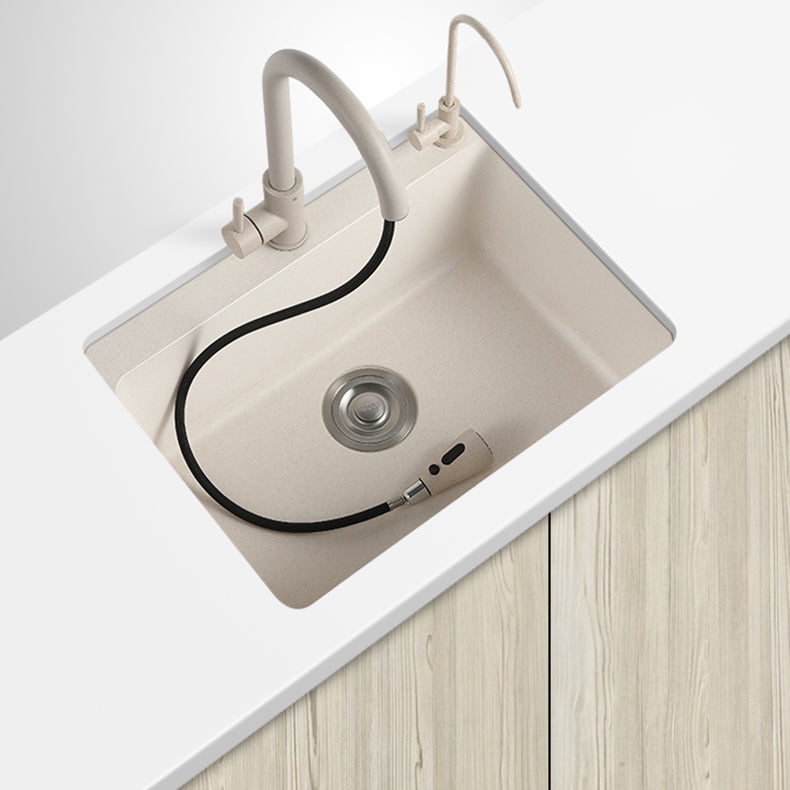 White Quartz Kitchen Sink Rectangle Single Bowl Sink with Basket Strainer Clearhalo 'Home Improvement' 'home_improvement' 'home_improvement_kitchen_sinks' 'Kitchen Remodel & Kitchen Fixtures' 'Kitchen Sinks & Faucet Components' 'Kitchen Sinks' 'kitchen_sinks' 6541005