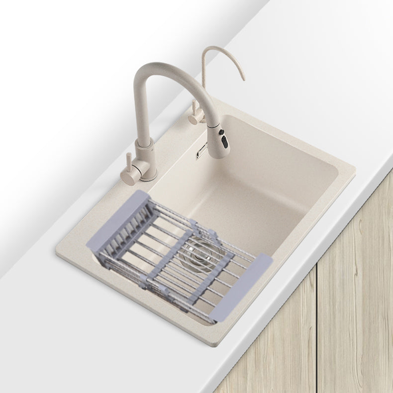 White Quartz Kitchen Sink Rectangle Single Bowl Sink with Basket Strainer 26.8"L x 18.1"W x 7.9"H Sink with Faucet Double Tap for Water Purification Clearhalo 'Home Improvement' 'home_improvement' 'home_improvement_kitchen_sinks' 'Kitchen Remodel & Kitchen Fixtures' 'Kitchen Sinks & Faucet Components' 'Kitchen Sinks' 'kitchen_sinks' 6541006
