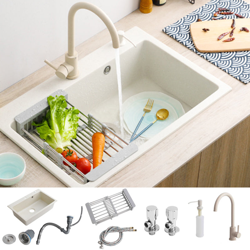 Beige Granite Kitchen Sink with Basket Strainer 2 Holes Sink Sink with Faucet Round Faucet Clearhalo 'Home Improvement' 'home_improvement' 'home_improvement_kitchen_sinks' 'Kitchen Remodel & Kitchen Fixtures' 'Kitchen Sinks & Faucet Components' 'Kitchen Sinks' 'kitchen_sinks' 6541012