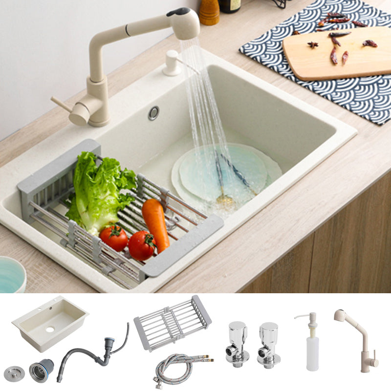 Beige Granite Kitchen Sink with Basket Strainer 2 Holes Sink Sink with Faucet Pull Out Faucet Clearhalo 'Home Improvement' 'home_improvement' 'home_improvement_kitchen_sinks' 'Kitchen Remodel & Kitchen Fixtures' 'Kitchen Sinks & Faucet Components' 'Kitchen Sinks' 'kitchen_sinks' 6541013
