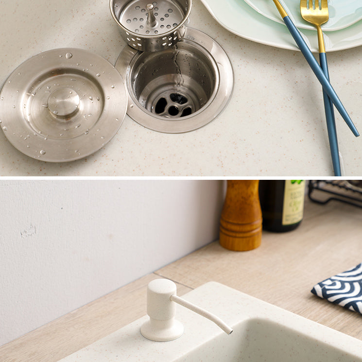 Beige Granite Kitchen Sink with Basket Strainer 2 Holes Sink Clearhalo 'Home Improvement' 'home_improvement' 'home_improvement_kitchen_sinks' 'Kitchen Remodel & Kitchen Fixtures' 'Kitchen Sinks & Faucet Components' 'Kitchen Sinks' 'kitchen_sinks' 6541025