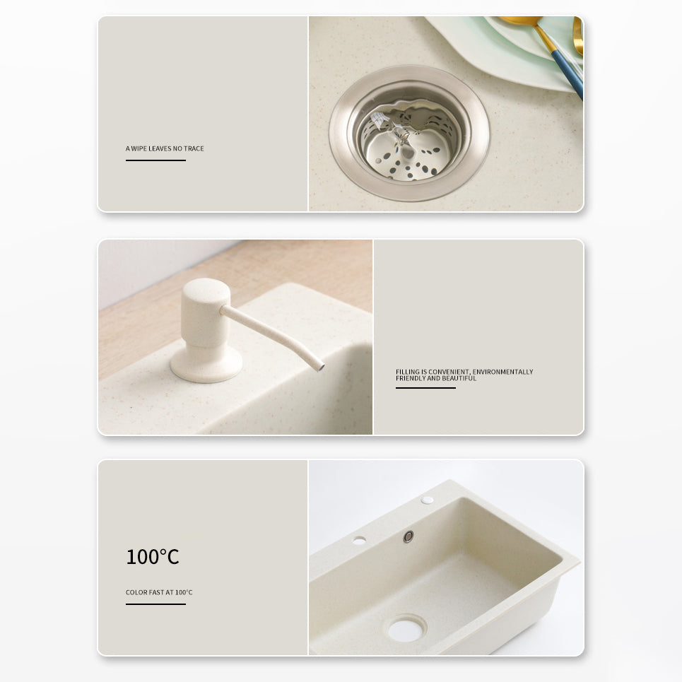 Beige Granite Kitchen Sink with Basket Strainer 2 Holes Sink Clearhalo 'Home Improvement' 'home_improvement' 'home_improvement_kitchen_sinks' 'Kitchen Remodel & Kitchen Fixtures' 'Kitchen Sinks & Faucet Components' 'Kitchen Sinks' 'kitchen_sinks' 6541027