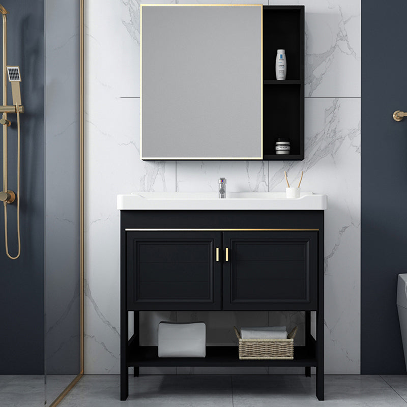Shelving Included Bath Vanity Set Mirror Freestanding Vanity Set with Single Sink Clearhalo 'Bathroom Remodel & Bathroom Fixtures' 'Bathroom Vanities' 'bathroom_vanities' 'Home Improvement' 'home_improvement' 'home_improvement_bathroom_vanities' 6541055