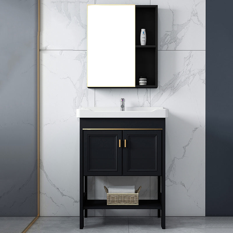 Shelving Included Bath Vanity Set Mirror Freestanding Vanity Set with Single Sink Clearhalo 'Bathroom Remodel & Bathroom Fixtures' 'Bathroom Vanities' 'bathroom_vanities' 'Home Improvement' 'home_improvement' 'home_improvement_bathroom_vanities' 6541061