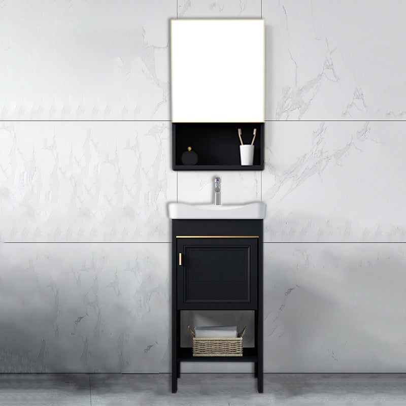 Shelving Included Bath Vanity Set Mirror Freestanding Vanity Set with Single Sink Vanity & Faucet & Mirror Cabinet 17"L x 14"W x 33"H 1 Clearhalo 'Bathroom Remodel & Bathroom Fixtures' 'Bathroom Vanities' 'bathroom_vanities' 'Home Improvement' 'home_improvement' 'home_improvement_bathroom_vanities' 6541062